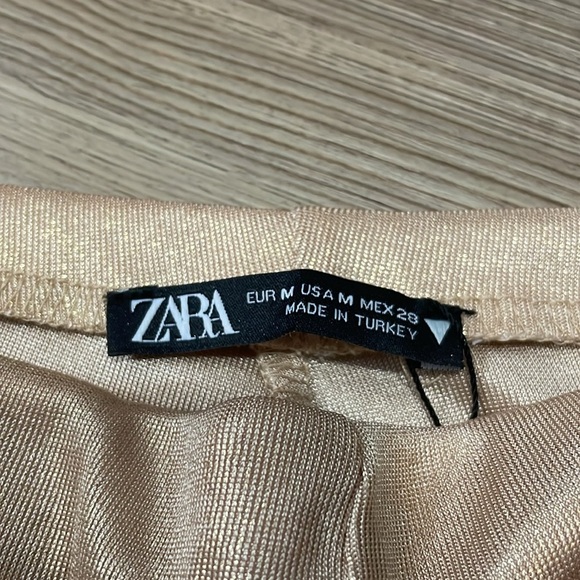 Zara Gold Shimmer Wide Leg Pants Pull on Womens M Flowy Lightweight Stretchy NWT - Picture 3 of 12